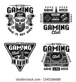 Gaming club set of vector badges, emblems, labels or stickers in retro style isolated on white background