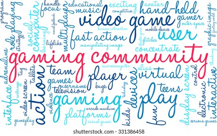 Gaming Community word cloud on a white background. 