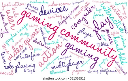 Gaming Community word cloud on a white background. 