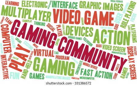 Gaming Community word cloud on a white background. 
