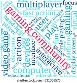 Gaming Community word cloud on a white background. 