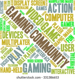 Gaming Community word cloud on a white background. 