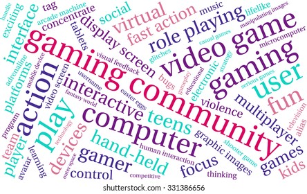 Gaming Community word cloud on a white background. 