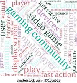 Gaming Community word cloud on a white background. 