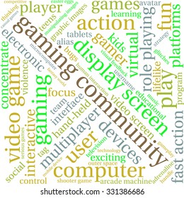 Gaming Community word cloud on a white background. 