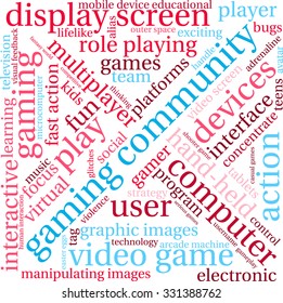 Gaming Community word cloud on a white background. 