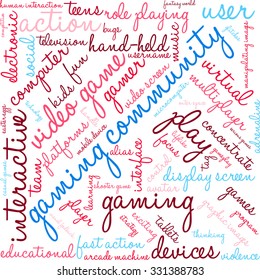 Gaming Community word cloud on a white background. 