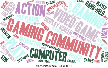 Gaming Community word cloud on a white background. 