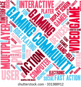 Gaming Community word cloud on a white background. 