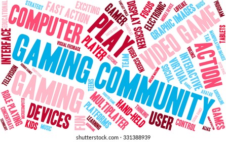 Gaming Community word cloud on a white background. 