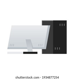 Gaming computer from back view of flat illustration
