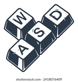 Gaming computer keys emblem monochrome with part keyboard designed to control character in video game with MMORPG plot vector illustration