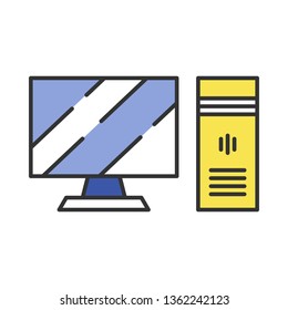 Gaming computer and monitor color icon. Esports hardware. Video game devices. Desktop computer. Isolated vector illustration