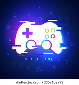 Gaming Concept. Game Controller Or Joypad In Cyber Glitch Style