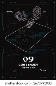 Gaming concept. Game over on portable console. Creative HUD poster. Modern template for web and print.