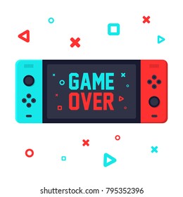 Gaming concept. Game over on portable console. Flat design vector illustration on white background