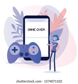 Gaming concept. People gamers playing online video game. Modern flat cartoon style. Vector illustration