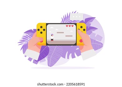Gaming concept with people hand in flat design.