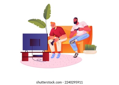 Gaming concept with people scene in flat design. Vector illustration