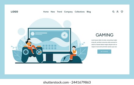 Gaming concept. Players engrossed in virtual adventures, showcasing the excitement of interactive gaming and the digital world's immersive experiences. Vector illustration