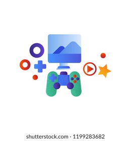 Gaming console, computer screen and game controller vector Illustration on a white background
