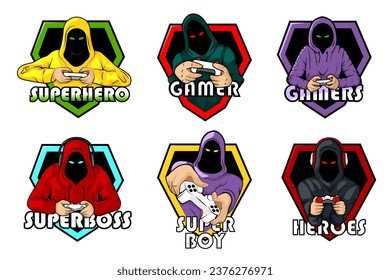 Gaming Console Esport Logo Designs. Vector sport Super logo for your t-shirt. Vector Mega logotype bundle collection