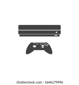 Gaming console. Flat minimalist design. white background Gray black vector. product brand service label banner board display. App icon.