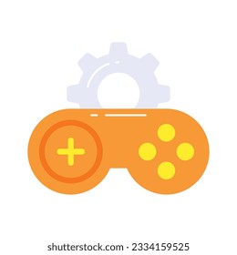 Gaming console with gear denoting concept of game development icon