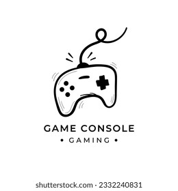 Gaming console joystick controller hand drawn logo vector doodle illustration
