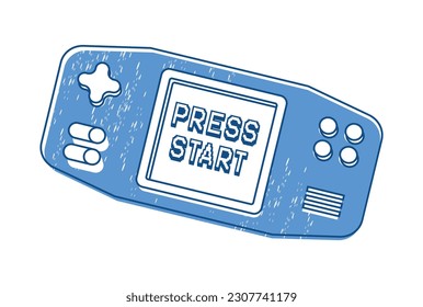 Gaming console, video game joystick. Cyber sport, hobby and entertainment symbol. Press Start digital sign.