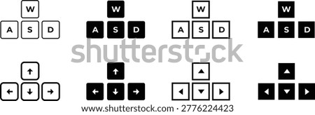 Gaming control keys set with wasd and arrow buttons, modern vector Illustration