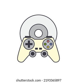 Gaming controller and disc icon in color, isolated on white background 