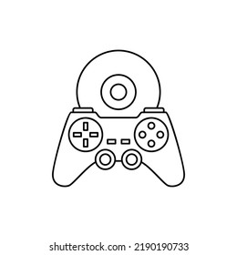 Gaming-Controller und Disk-Symbol im Zeilenstil, einzeln auf weißem Hintergrund