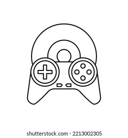 Gaming controller and disc icon in line style icon, isolated on white background