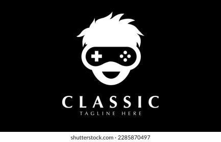 Gaming controller with head or gamer head logo abstract monogram vector icon template