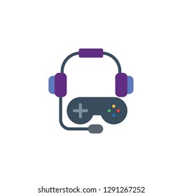 Gaming controller and headphones flat icon, vector sign, colorful pictogram isolated on white. Headset and joystick symbol, logo illustration. Flat style design