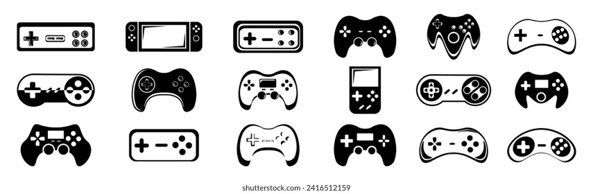 Gaming Controller Icon Collection.  Joystick Symbol Set.Retro Game.Gamepad Icon For Gaming.