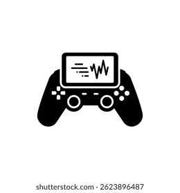 Gaming Controller Icon with Screen and Stream Waves in Black