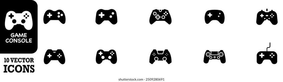 Conjunto de ícones do controlador de jogos. Estilo de silhueta. Console de jogos. Coleções de ícones de joystick. Conjunto de ícones do Gamepad. Controlador de videogame, joystick, ícone de console. Ilustração de vetor. Gráfico vetorial. EPS 10