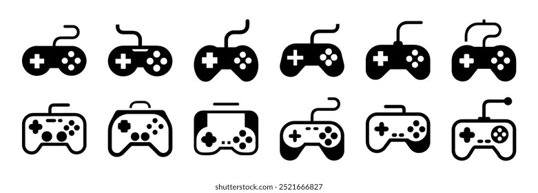 Symbolsatz für den Gaming-Controller Silhouette Stil. Spielkonsole. Joystick-Symbolsammlungen. Gamepad-Symbolsatz. Videospiel-Controller, Joystick, Konsolensymbol. Vektorgrafik. Vektorgrafik. EPS 10