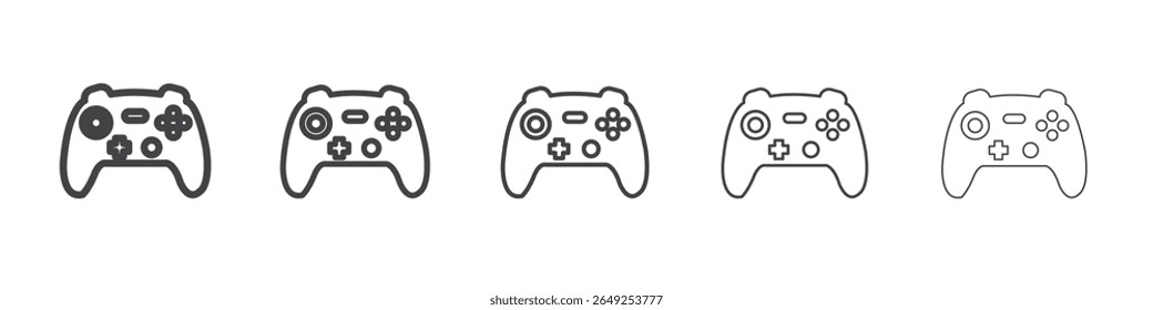 Sinal de ilustração do conjunto de contorno de vetor do ícone do controlador de jogos