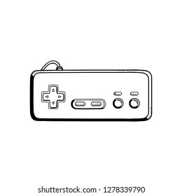 Gaming controller illustration. Retro Gaming controller line drawing