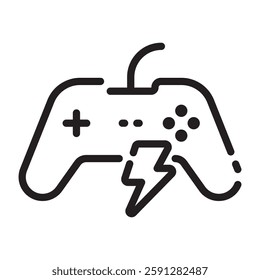 Gaming controller with lightning bolt, power and energy concept, video game icon, esports symbol, isolated vector illustration on white background.