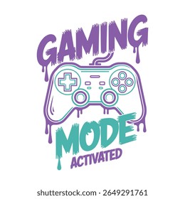 Controlador de jogos com texto ativado no modo Gaming em roxo e azul-petróleo