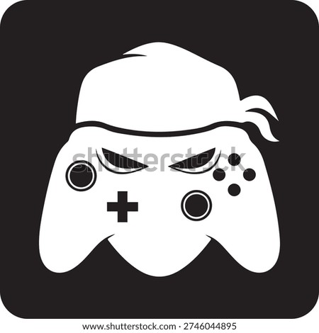 Gaming controller with a ninja mask, white on black, intense gamer icon