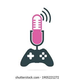Gaming controller and podcast logo design template. joystick podcast vector concept design.