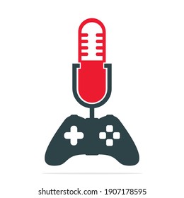 Gaming controller and podcast logo design template. joystick podcast vector concept design.