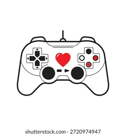 Gaming-Controller mit rotem Herz-Symbol, flaches Design Vektor