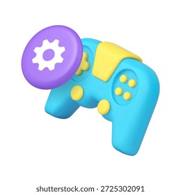 Controlador de jogos e ícone de equipamento de configurações para app e web UI. Conceitos de jogo, controle, configuração, opções e sistema. Ilustração de vetor realista ícone 3d moderno.