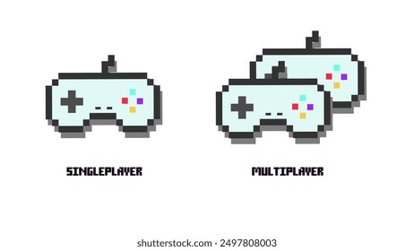 Gaming Controller singleplayer and multiplayer icon symbol pixel art design.